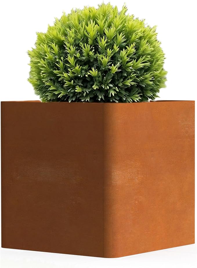 Corten Steel Planter Box 26" L x 26" W x 26" H, Large Metal Square Planter by Gardenaire