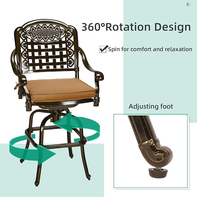 VIVIJASON 5-Piece Patio Swivel Bar Stools Set, All Weather Outdoor Cast - Image 3