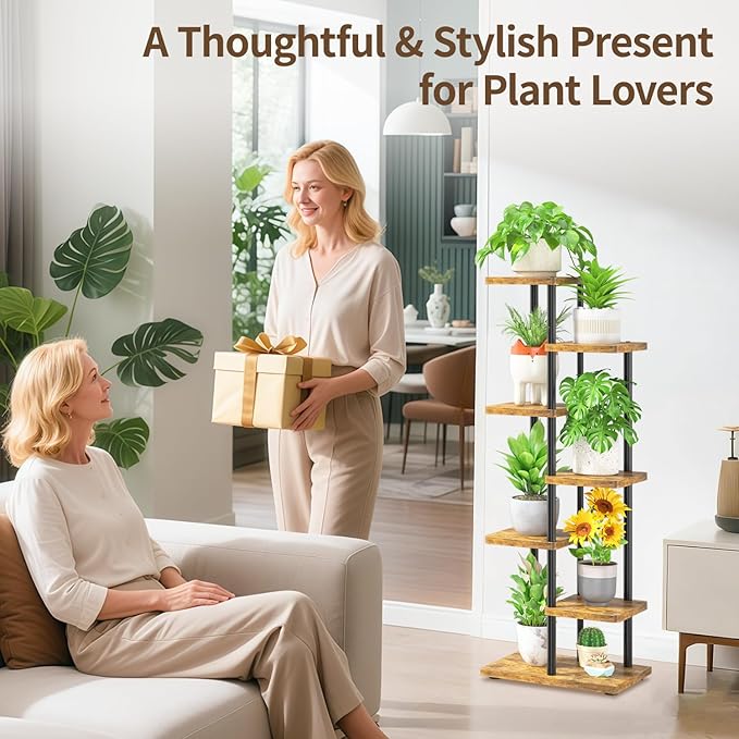 LASZOLA Black 6 Tiered Wood Plant Stand Indoor - Image 9