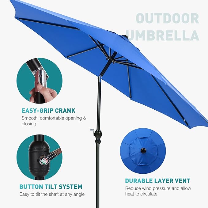 OLIXIS 9ft Patio Umbrella with Tilt and Crank Button & 8 Sturdy Ribs Waterproof - Image 2