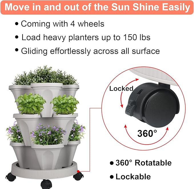 GameXcel Vertical Planter 3 Tier Stackable Planters Garden Planters Strawberry - Image 7