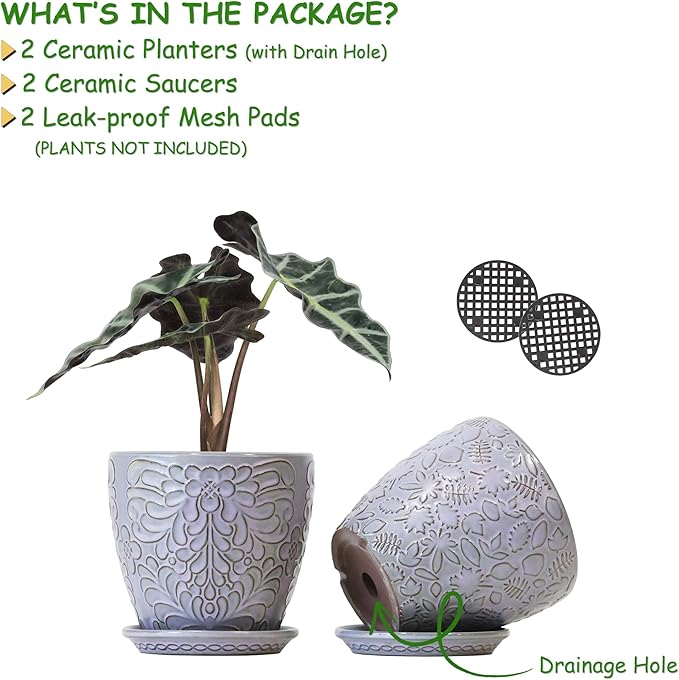 6 Inch Retro Ceramic Planter Set of 2 - Image 3