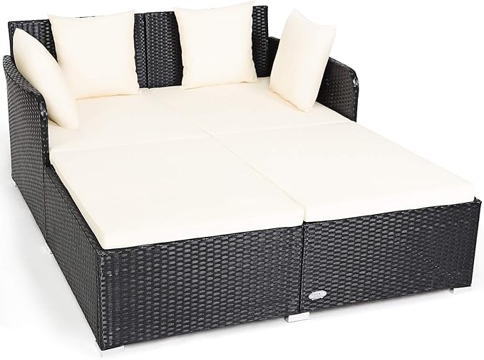 Tangkula Outdoor Rattan Daybed, Wicker Furniture by TANGKULA
