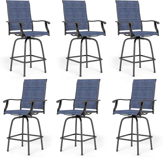 PHI VILLA Outdoor Swivel Bar Stools Set of 6, Bar Height Patio Chairs Furniture by PHIVILLAThepioneerofcomfortablehouseholdsupplies