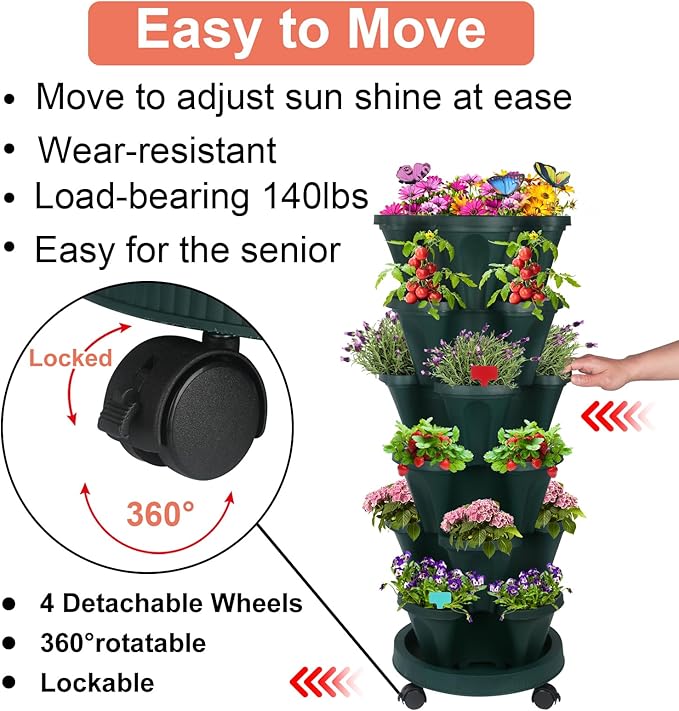 GameXcel Vertical Planter, 6 Tier Stackable Strawberry Planter - Image 6
