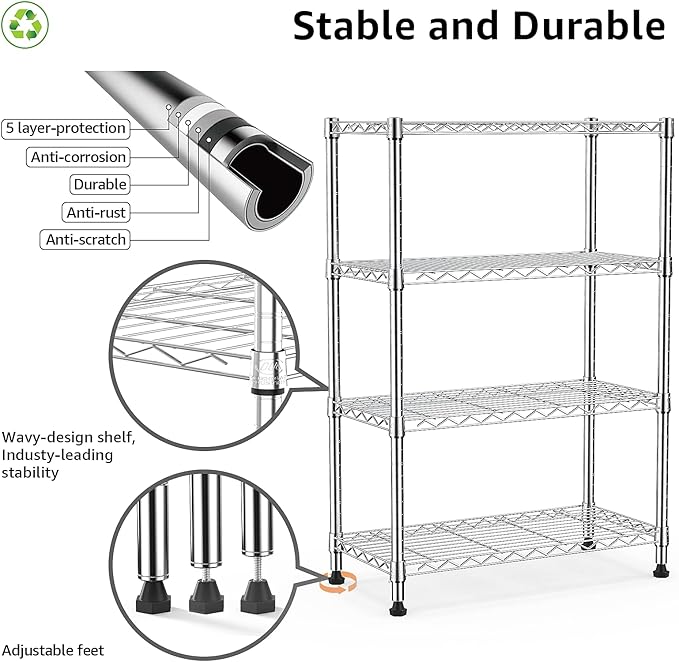 1000 lbs Storage Shelving 4-Tier Utility Shelving Unit Steel Organizer Wire Rack - Image 4