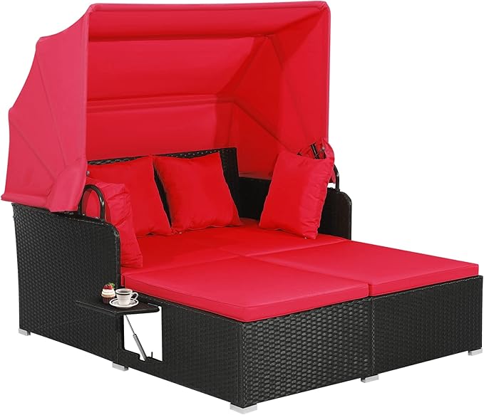 COSTWAY Outdoor Daybed with Retractable Canopy, Wicker Patio Furniture Set with - Image 6