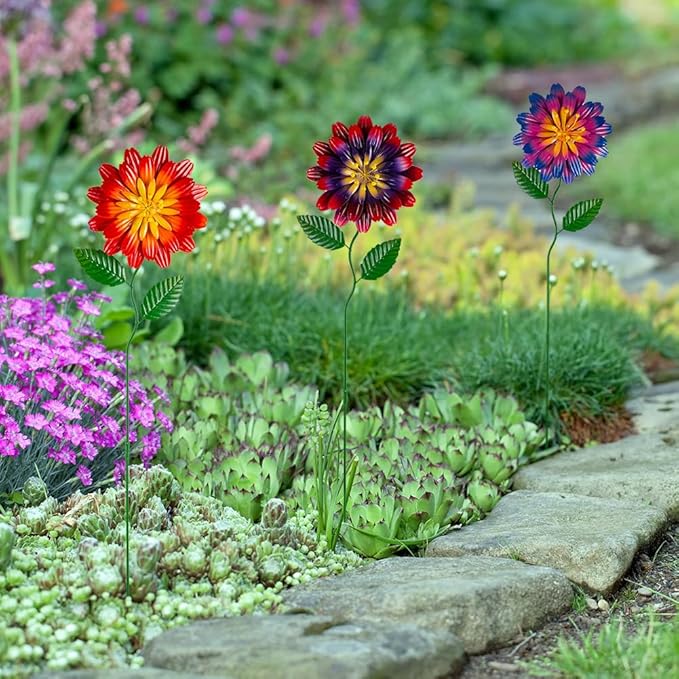 Metal Flowers for Outside, 3 Pack Flowers Decorative Garden Stakes Spring Decor - Image 6