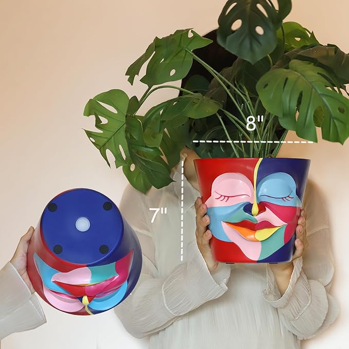 GUGUGO 8 Inch Planter Abstract Rainbow Face Pots - Image 3