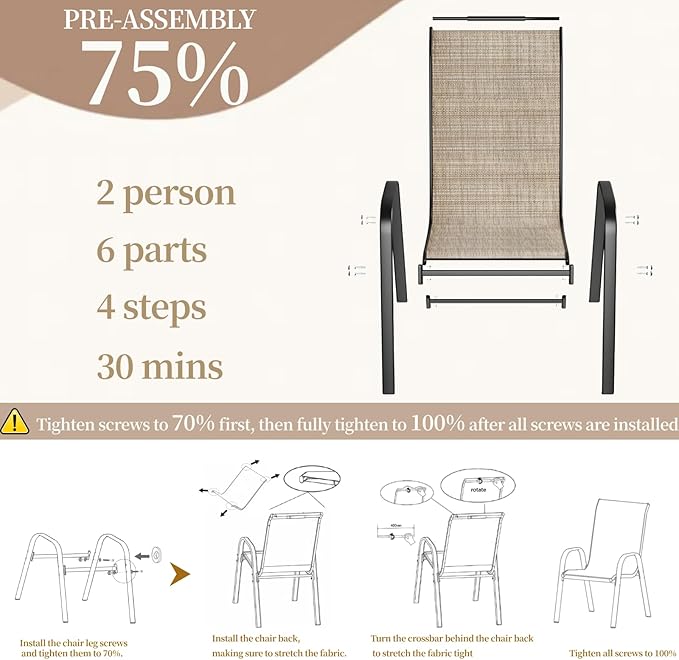 MAMIZO Patio Dining Chairs, Stackable All Weather Teslin Chair, Heavy Duty - Image 4