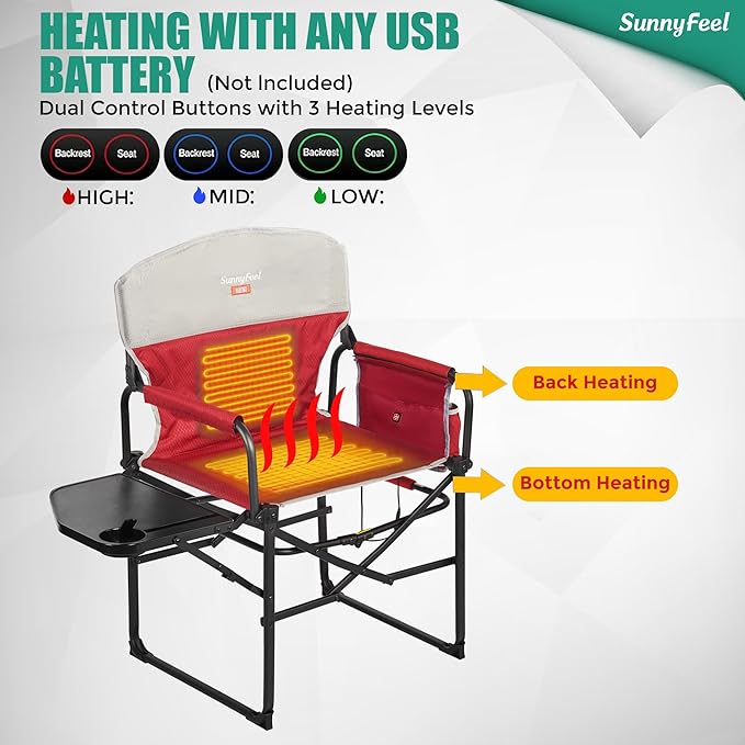 SUNNYFEEL Heated Camping Directors Chair, Heavy Duty, Oversized Portable - Image 5