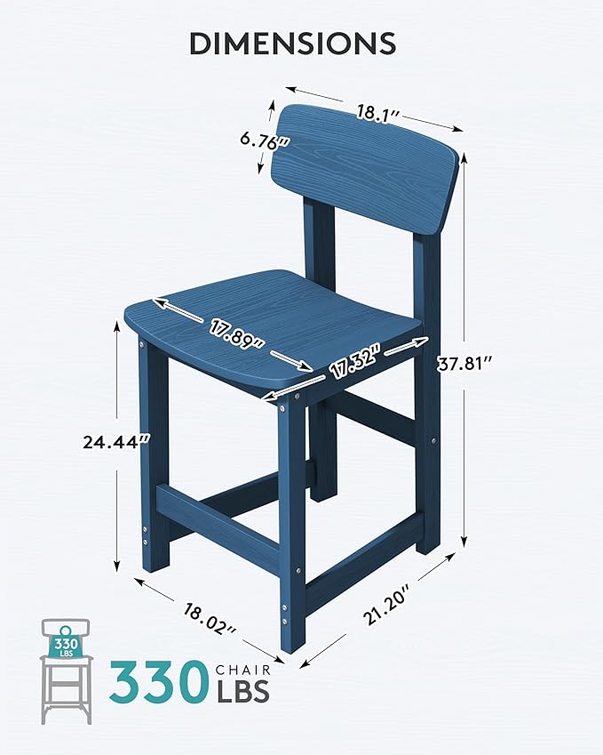 SERWALL Outdoor Bar Stools Set of 2, All Weather HDPE 25" Counter Height Bar - Image 2