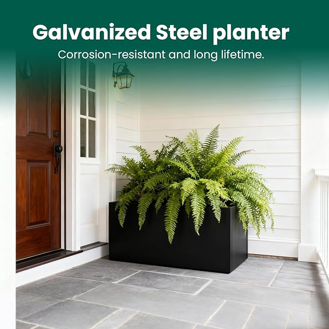 Galvanized Steel Metal Planter Rectangular Indoor 32" L x 16" W x 16" H Black - Image 3