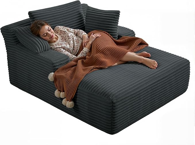 67 Inch Chaise Lounge Chair Indoor, Oversized Corduroy Upholstered Boneless - Image 8