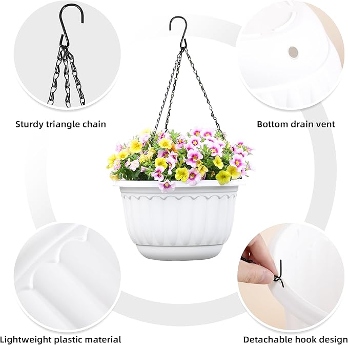 YIKUSH Planters for Outdoor Plants 2 Pack White Plant Pots - Image 3
