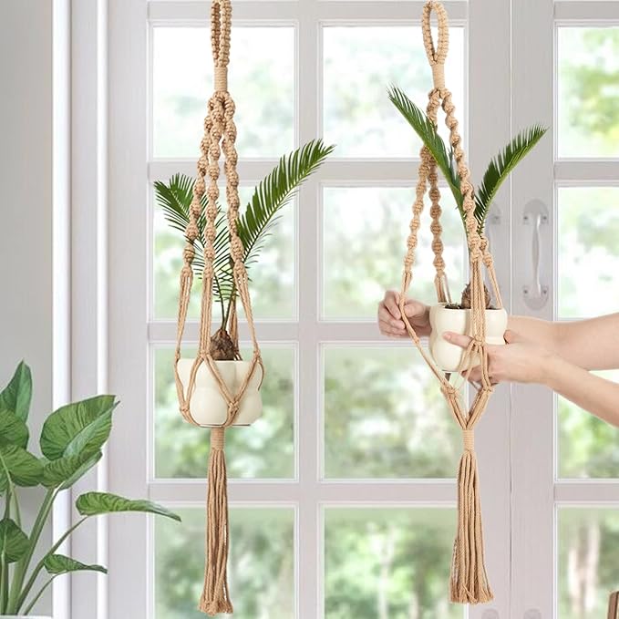 2Pcs Macrame Plant Hangers Indoor & Outdoor, Boho Hanging Planters - Image 7