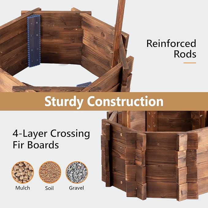 VINGLI Wooden Wishing Well Outdoor Planters, Well Covers - Image 3