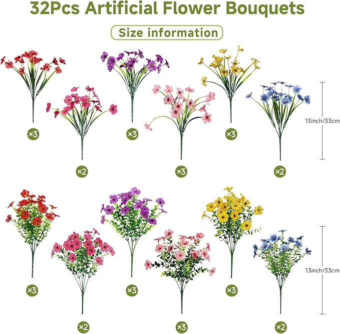 Alupssuc 32 Bundles Artificial Flowers - Image 3