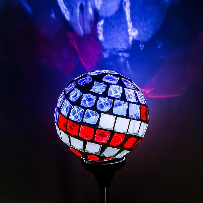 WNP Solar Powered Outdoor Garden Light Stakes Decoration, Mosaic Globe 4th of - Image 3