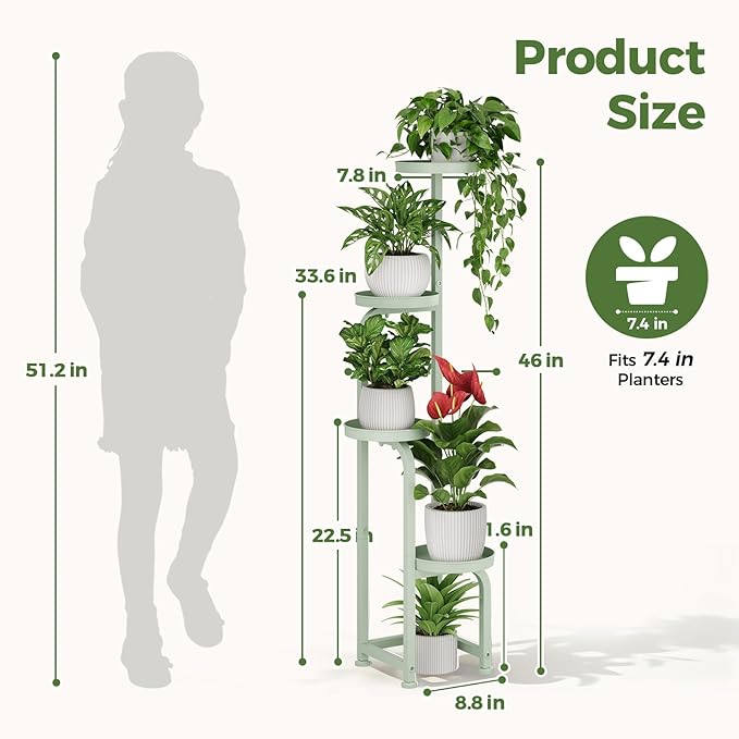 Bamworld Corner Plant Stand Indoor Outdoor, Tall Metal Flower Pot Stands - Image 2