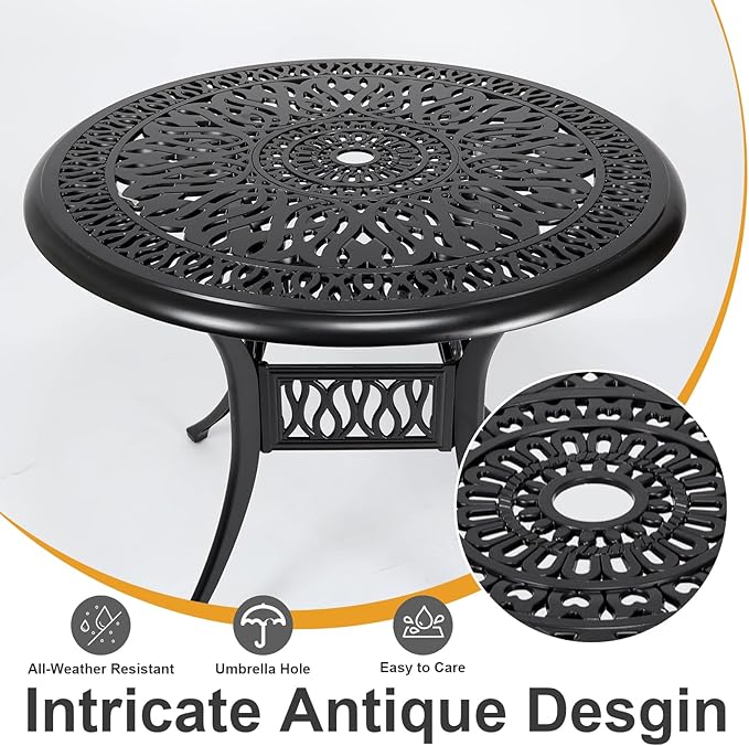35" Outdoor Dining Table, Cast Aluminum Patio Bistro Table - Image 5