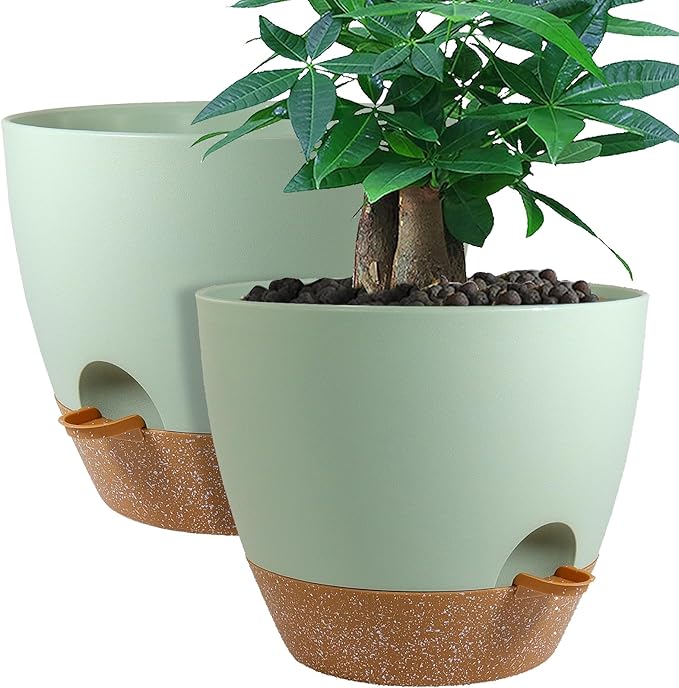 12inch 2Pack Large Self Watering Planters, Plastic Plant Pots by UOUZ