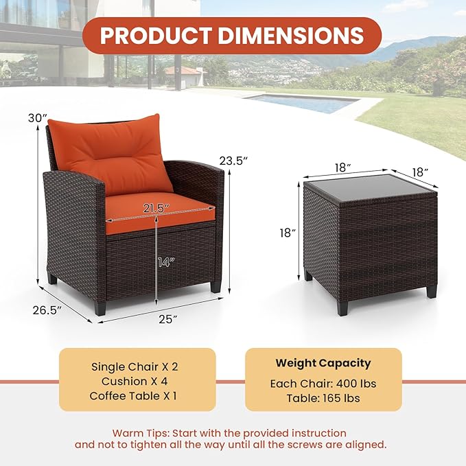 Tangkula 3 Pieces Patio Furniture Set, PE Rattan Wicker 3 Pcs Outdoor Sofa Set - Image 6