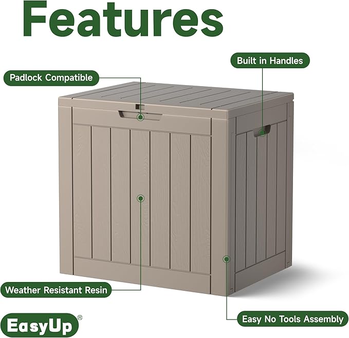 EasyUp 35 Gallon Resin Deck Box Waterproof, UV Resistant Outdoor Storage Box - Image 3