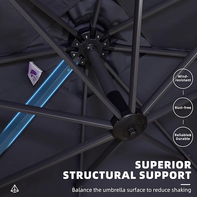 PURPLE LEAF 9' X 11.5' Patio Umbrella Outdoor Cantilever Rectangle Umbrella - Image 4