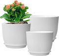 12/10/9 inch Large Plant Pots, 3 Pack Modern Decorative Plastic Planters by WSMKSZ