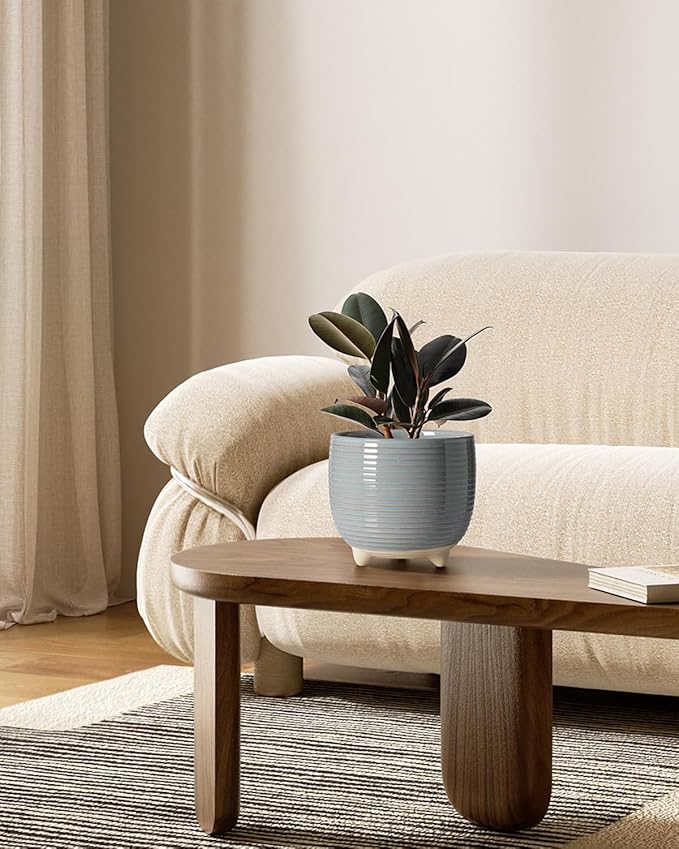 LE TAUCI Ceramic Plant Pots, 5.1 + 6.4 Inch Footed Pots - Image 2