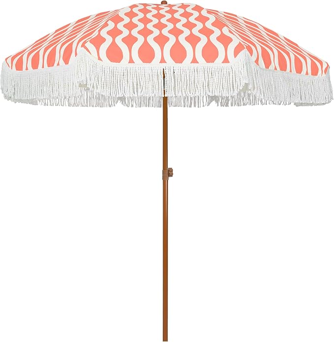 AMMSUN 7ft Patio Umbrella with Fringe Outdoor Tassel Umbrella UPF50+ Premium by AMMSUN