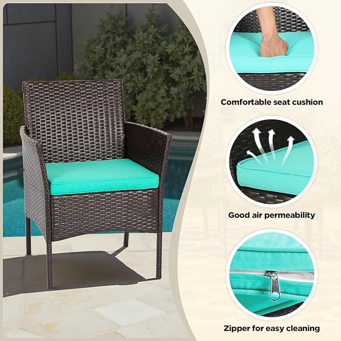 FDW | 4-Piece Patio Furniture Set | Brown & Blue | Outdoor Wicker Furniture - Image 4