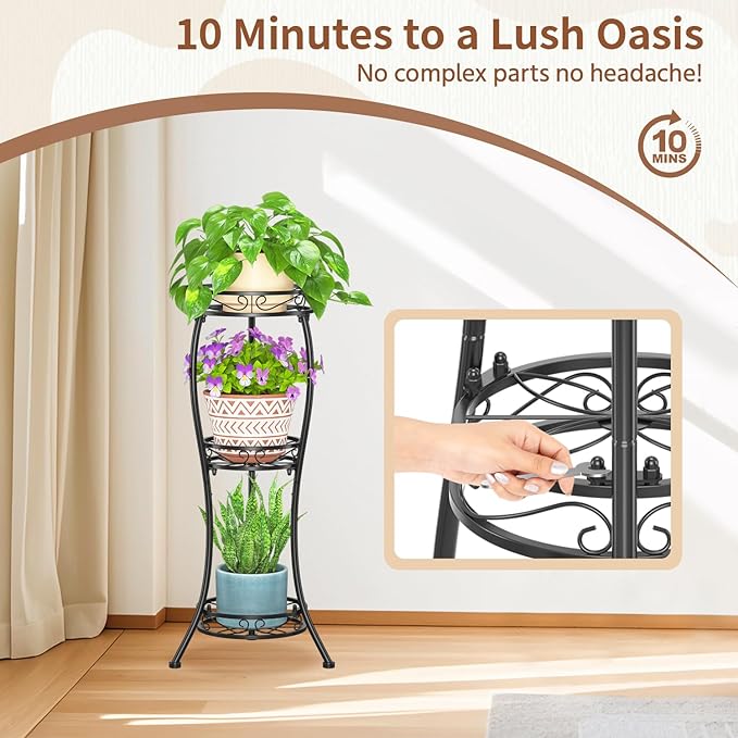 LASZOLA Black 3 Tier Tall Plant Stand - Image 6