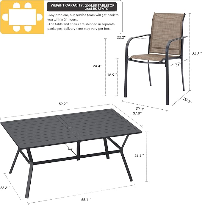 VICLLAX Patio Dining Set for 6, Outdoor Furniture Set Includes 59" Rectangle - Image 2