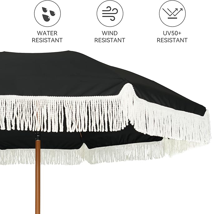 AMMSUN 7ft Patio Umbrella with Fringe Outdoor Tassel Umbrella UPF50+ Premium - Image 3