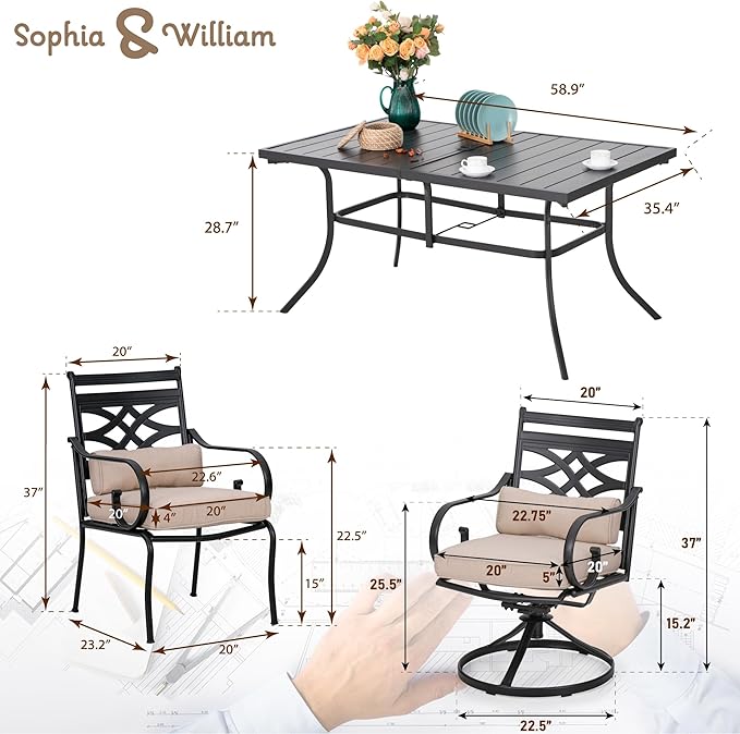 Sophia and William Outdoor Patio Dining Set - Image 7