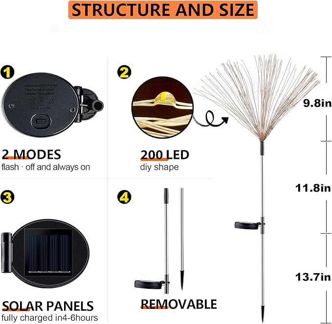 4 Pack Solar Firework Lights 200 LED Create Magical Nights, Waterproof - Image 7