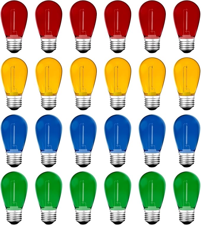Meconard 24Pack S14 Colored LED String Light Bulbs, 1Watt Plastic Shatterproof by Meconard