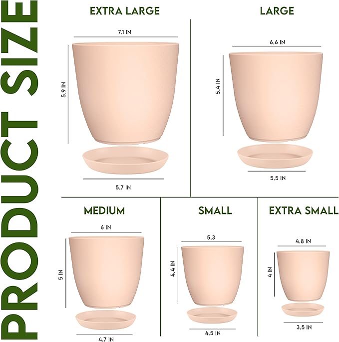 Utopia Home - Plant Pots with Drainage - 7/6.6/6/5.3/4.8 Inches Home Decor - Image 2