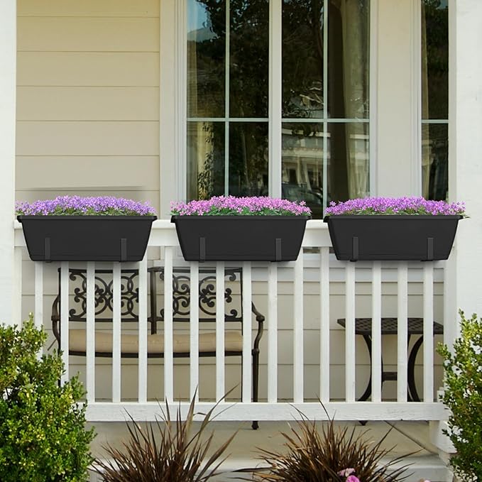 YBING Railing Planter Boxes 6 PCS Black Rectangle Railing Flower Box - Image 2
