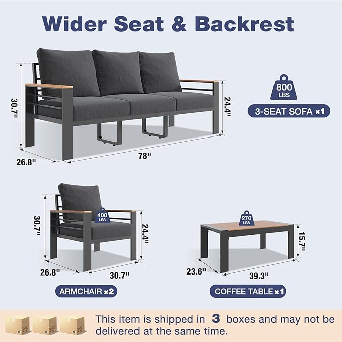 Aoxun Aluminum Patio Furniture Set 5 Seats, Oversized Outdoor Sectional - Image 7