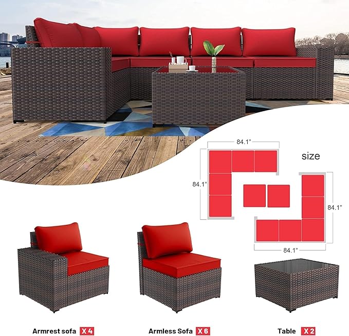 Kullavik 12 Pieces Outdoor Patio Furniture Set PE Wicker Rattan Sectional Sofa - Image 4