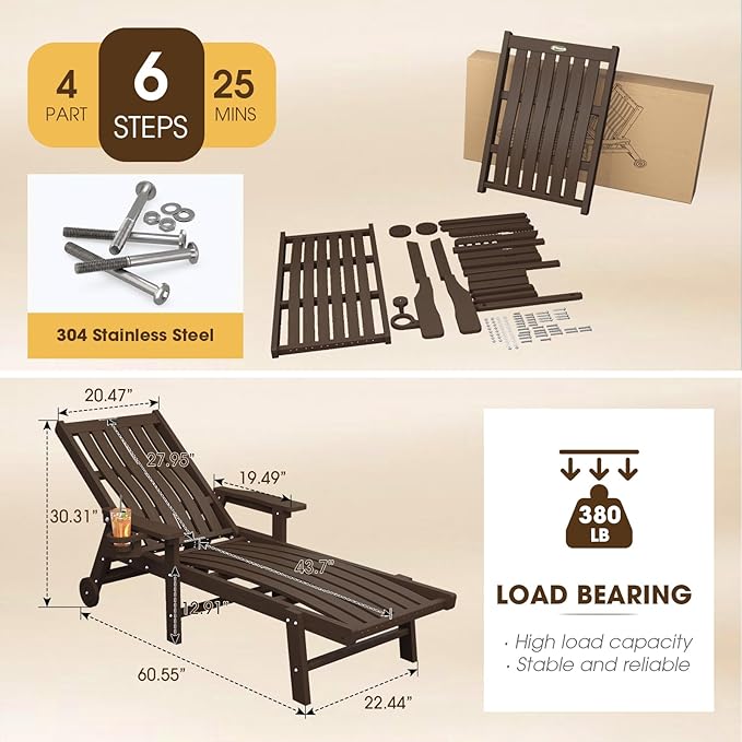 Patio Chaise Lounge Chair Set of 4, Oversized Lounge Chair Outdoor - Image 2