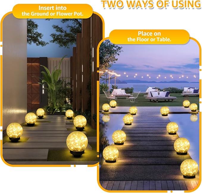 2-Pack Garden Solar Lights Outdoor, Cracked Glass Ball Light Waterproof - Image 3