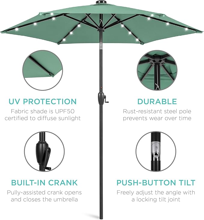 Best Choice Products 7.5ft Outdoor Solar Market Table Patio Umbrella - Image 5