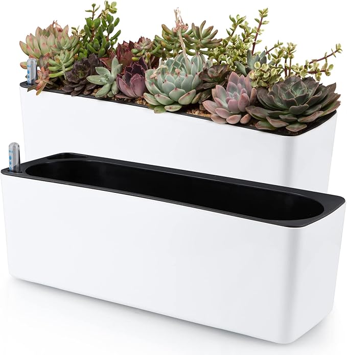 Skelang 2-Pack Self Watering Planter, Rectangle Flower Pot by Skelang