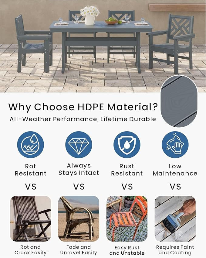 5-Piece Outdoor Dining Set, HDPE All-Weather Patio Table and Chairs Set - Image 3