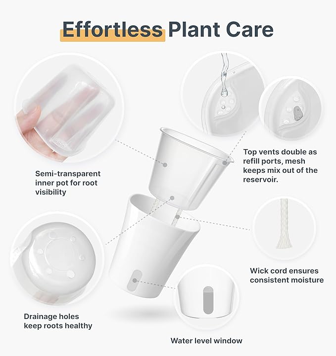 8 Pack 4" Self Watering Pots for Indoor Plants, Small White Plastic Planters - Image 5
