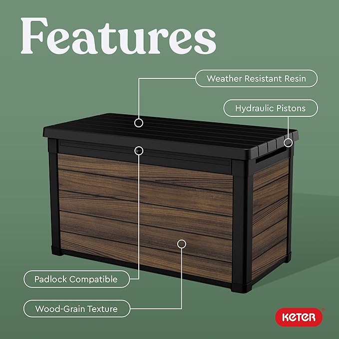 Keter Rosewood 100 Gallon Resin Deck Box Organization and Storage - Image 4